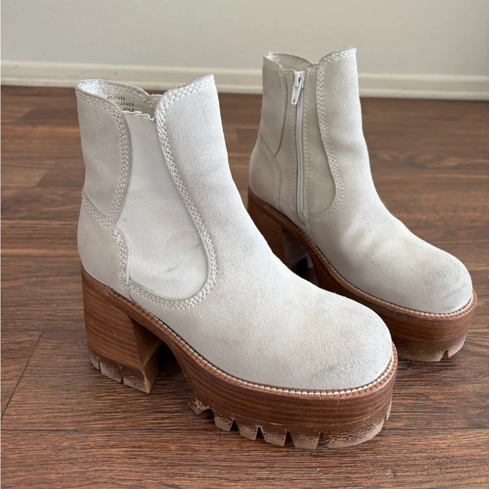 Jeffrey Campbell x Free People Preston Platform Suede Boots in Bone Size: 6